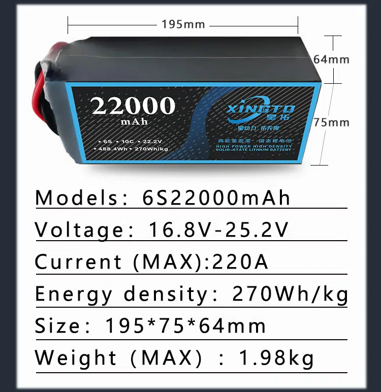 270wh/kg, 6s, 22000mAh